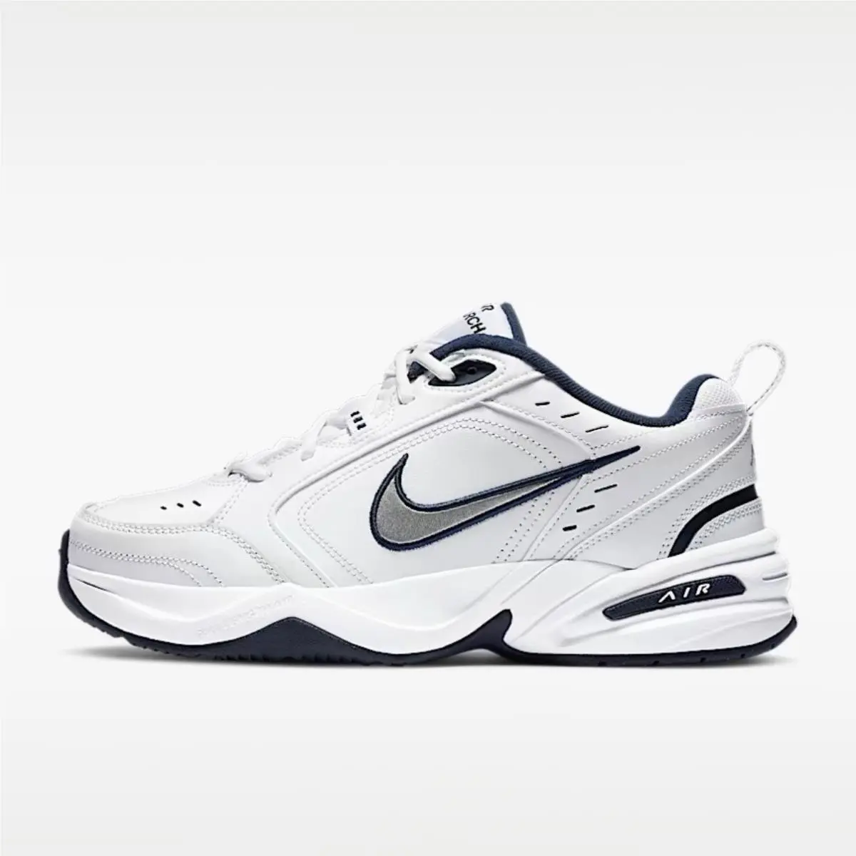 Nike Air Monarch IV White Metallic Silver Navy Blue 415445-102 Men’s Size 10