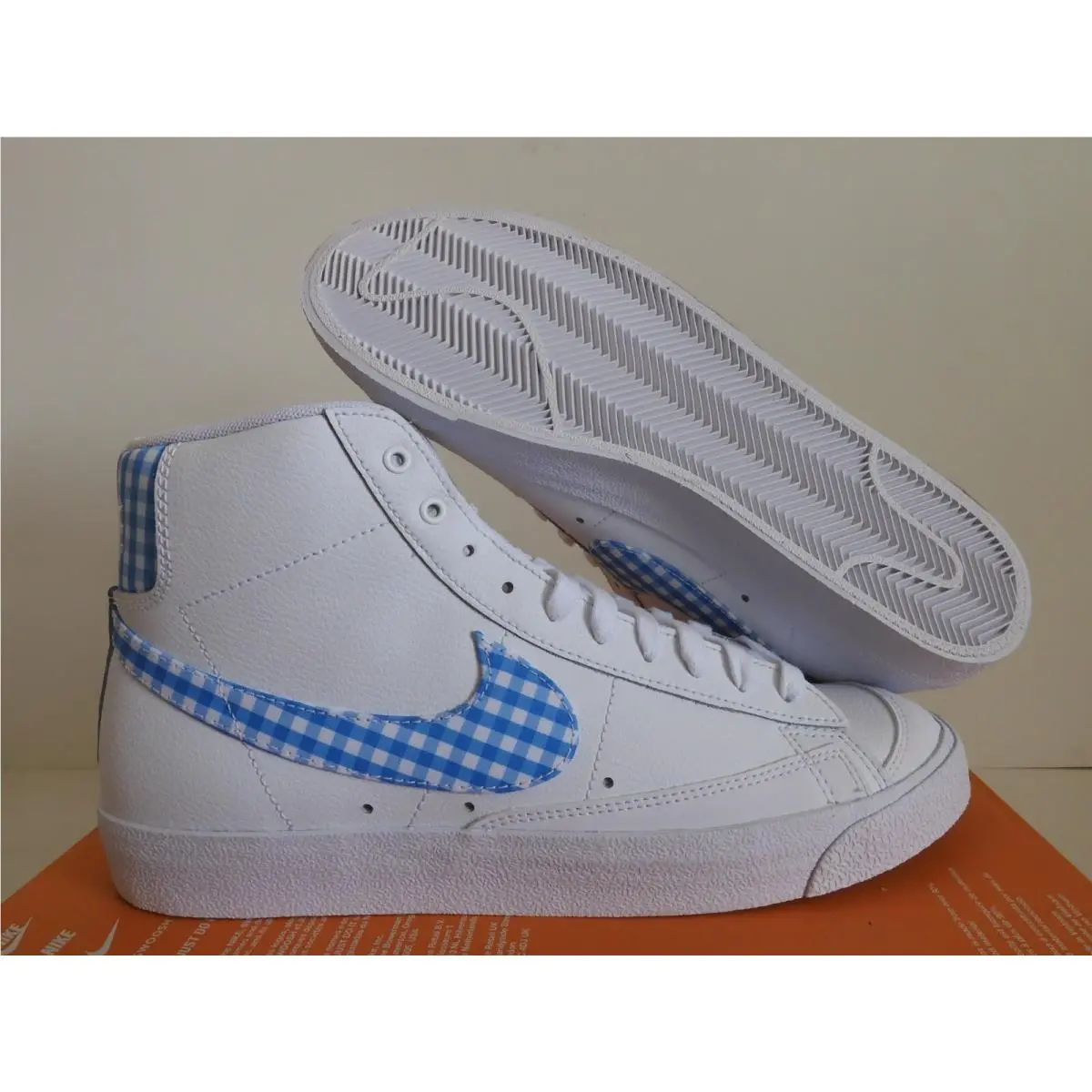 Mens Nike Blazer Mid `77 Gingham White-university Blue SZ 9 FD9163-100 - White