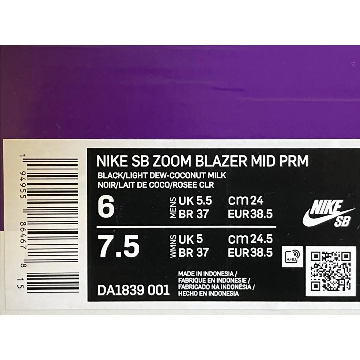 Nike shoes - SB ZOOM BLAZER - ZOOM BLAZER - DA1839-001 - Black (UPC: 0194955864678) 6