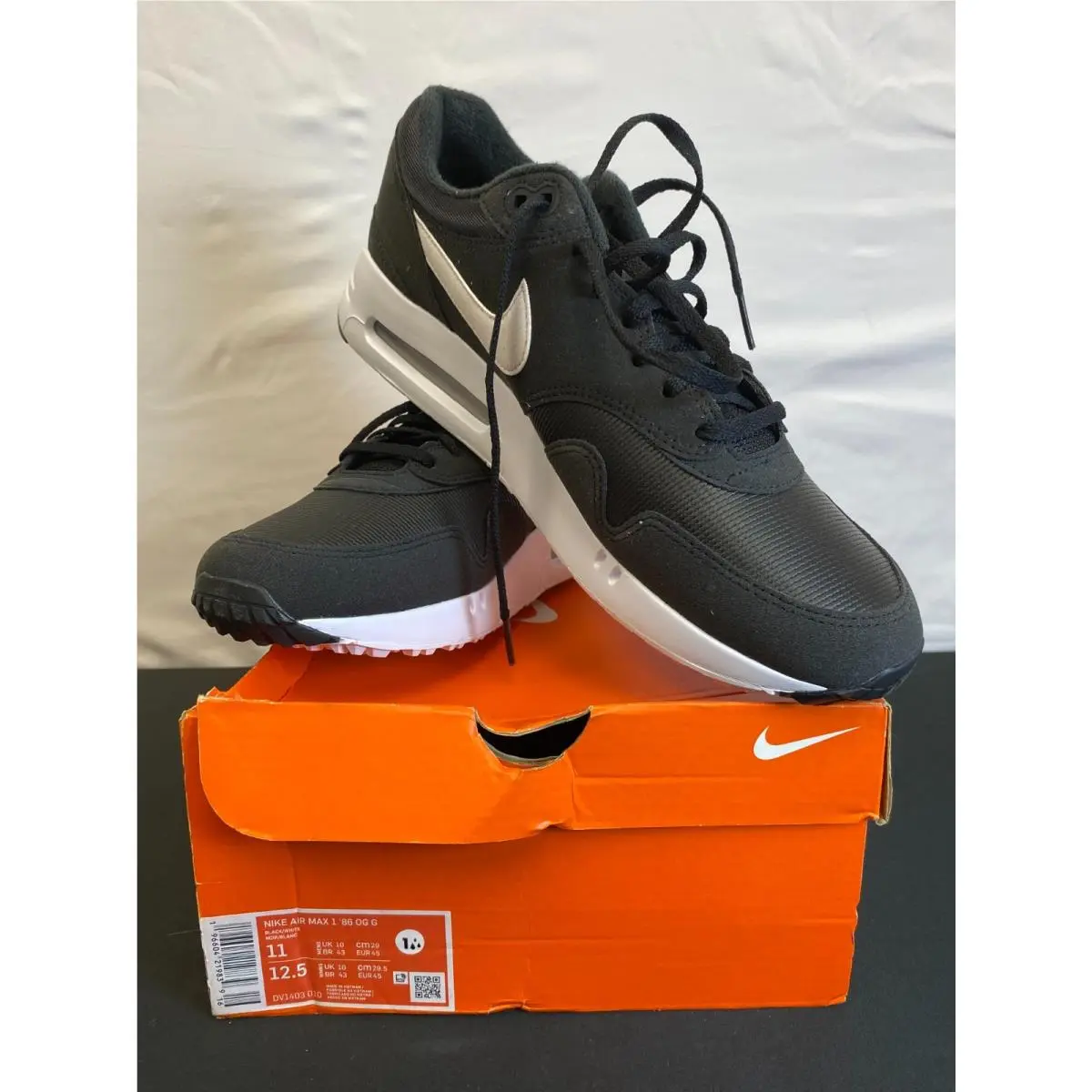 Air Max 1 DV1403-010 Mens Black Lace Up Low Top Golf Shoes Size 11 by Nike