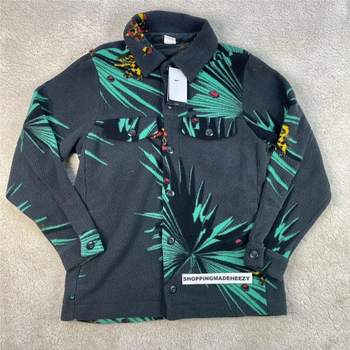 L Lebron James Lbj x  Tropical Sherpa Button-up Jacket Sweater Smoke Gray by Nike