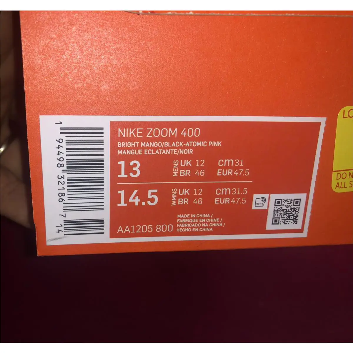 Nike shoes - Nike Zoom 400 - Zoom - AA1205-800 - Bright Mango, Manufacturer: Bright Mango 3