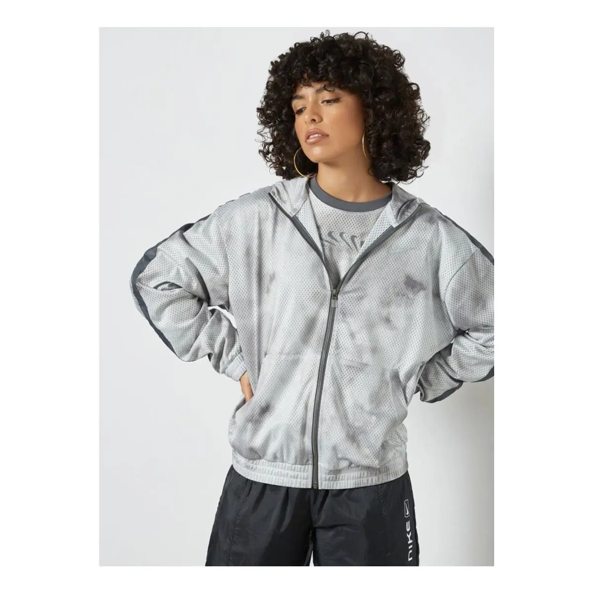 Nike Sportswear Women Plus Icon Clash Full-zip Mesh Hoodie Gray - Plus Size 2X
