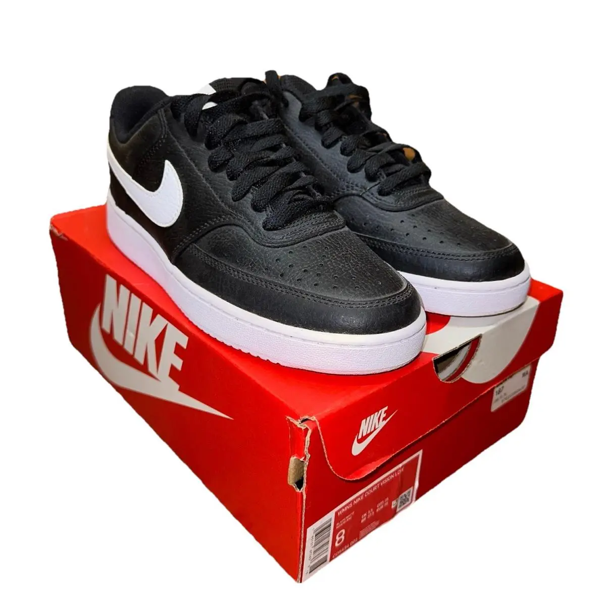Nike Court Vision Low Black White Sneaker Shoe Women’s 8 W/ Box CD5434001