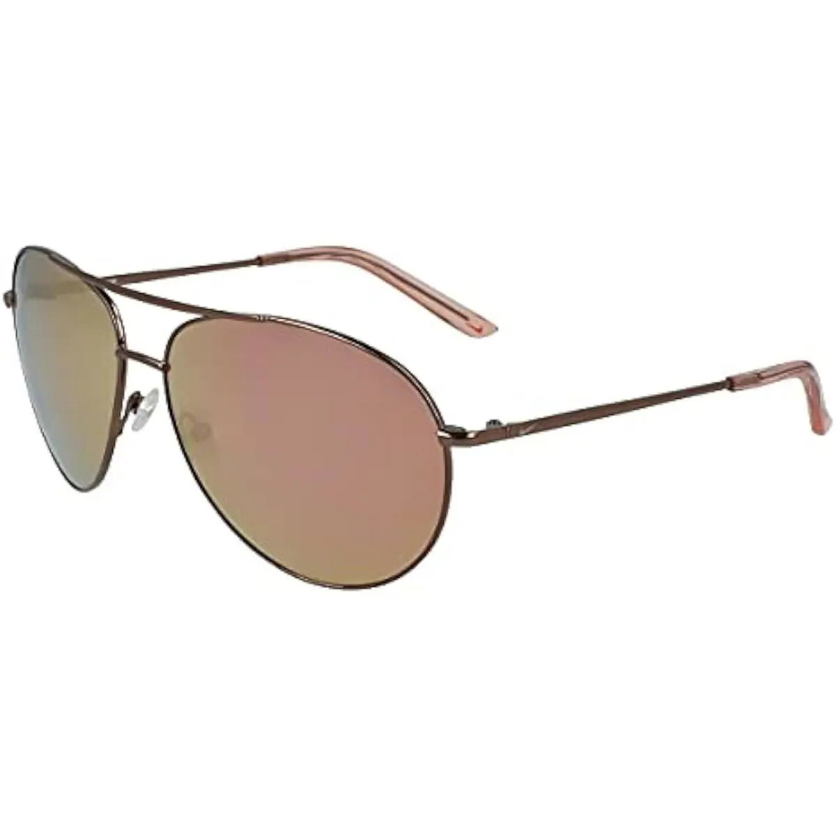 Nike Walnut Chance Aviator Sunglasses with Rose Gold Mirrored Lenses - Walnut/Washed Coral, Frame: Brown, Lens: Rose Gold