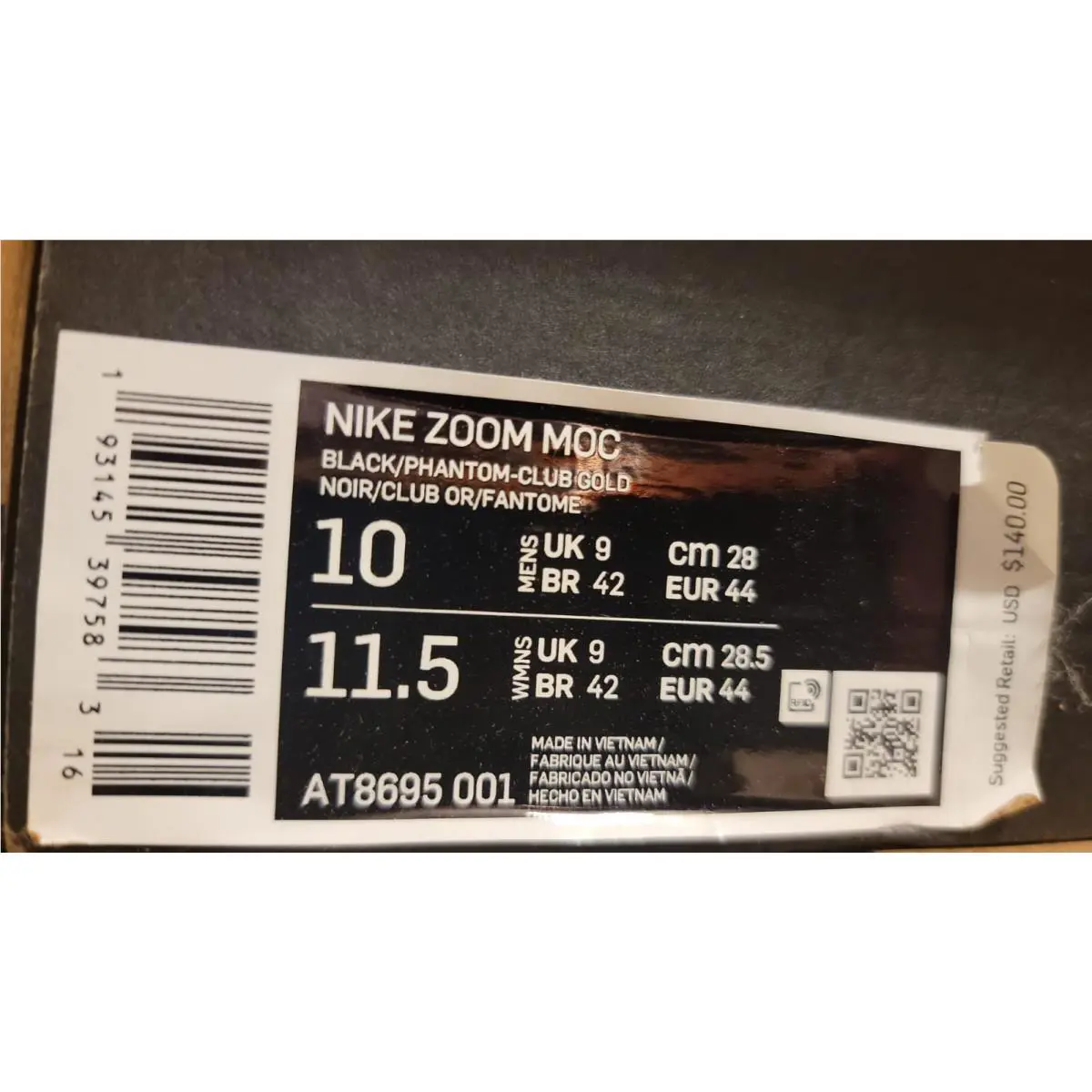 Nike shoes - Nike Zoom MOC - Zoom MOC - AT8695 001 - Black/Phantom-Club Gold (UPC: 193145397583) 8
