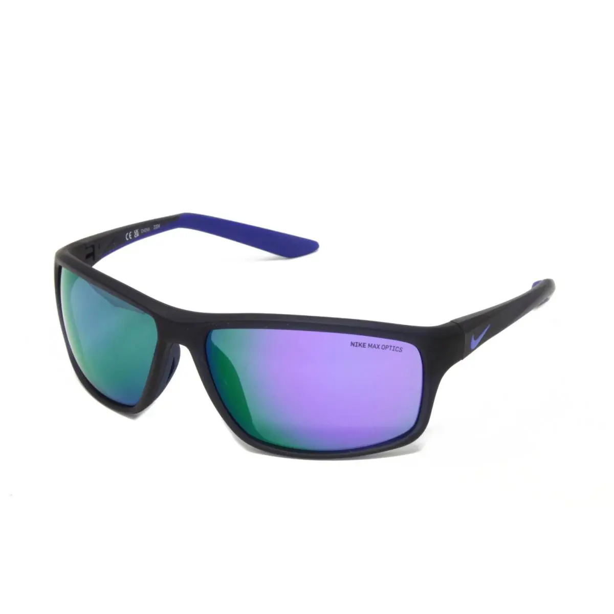 Nike Sunglasses Adrenaline 22M Unisex Plastic Wrap Obsidian Medium Blue 64mm - Frame: Black, Lens: Purple
