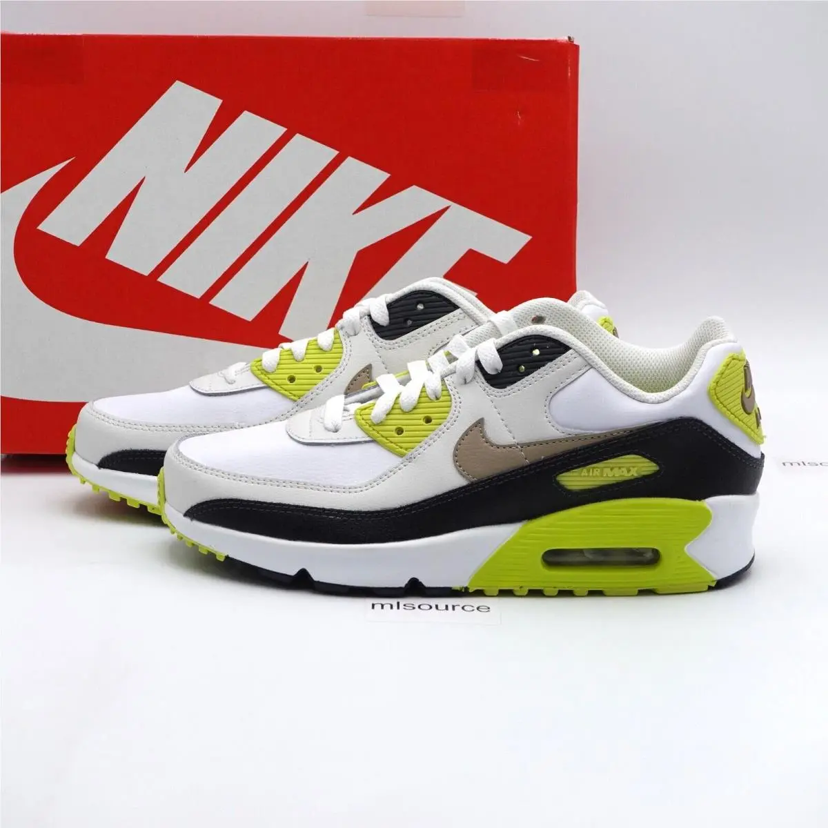 Nike Air Max 90 Sneakers HF6358-103 White/khaki Size 6Y Youth / 7.5 Women`s