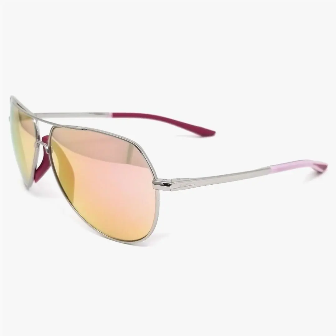 Nike EV1085-076 Outrider Silver Pink Aviator Sunglasses with Mirror Lenses