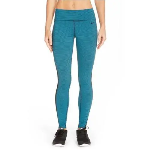 Nike Women`s Legend 2.0` Stripe Dri-fitzoned Sculpt Leggings Black/teal Sz M