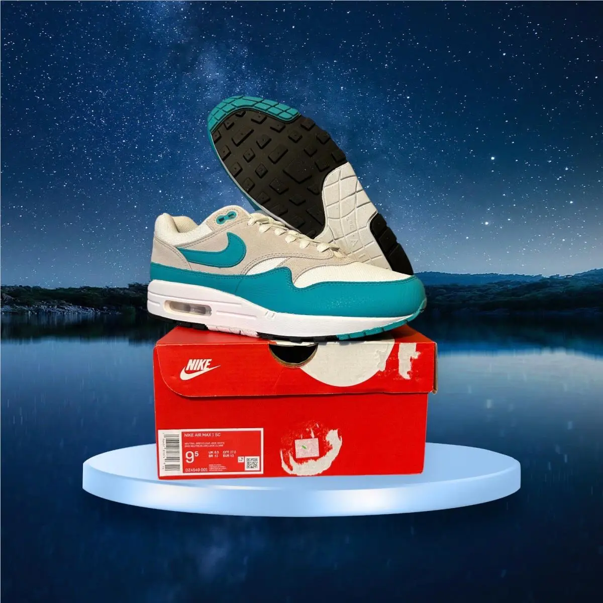 Men`s 9.5  Air Max 1 SC Neutral Gray/clear Jade/white DZ4549 001 by Nike
