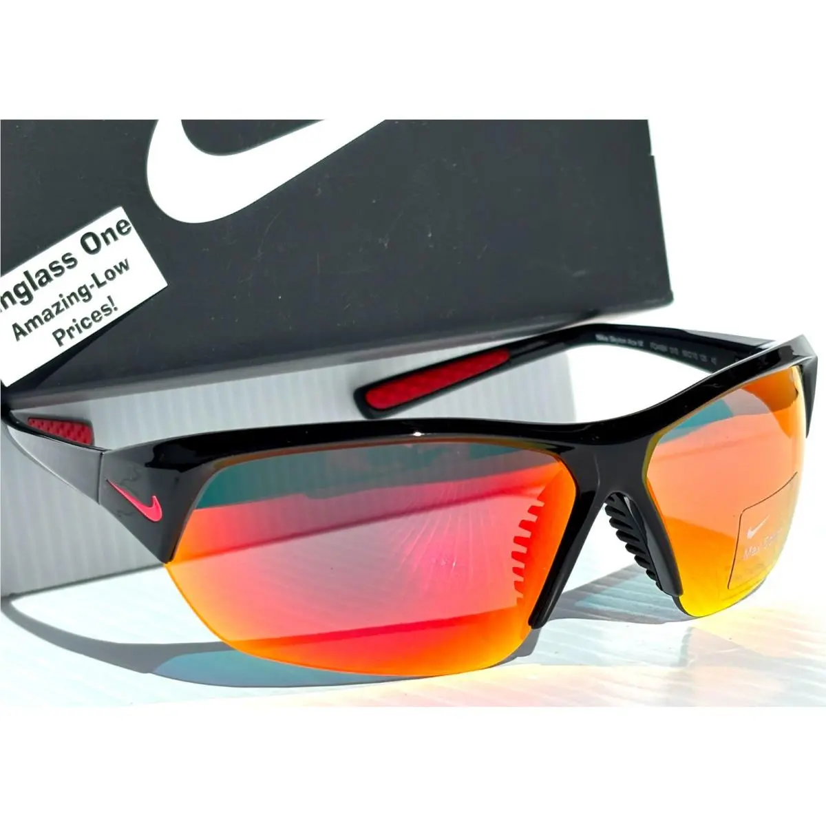 Nike Skylon Ace Charcoal Black Max Optics Red Mirror Lens Sunglass FQ4684 010