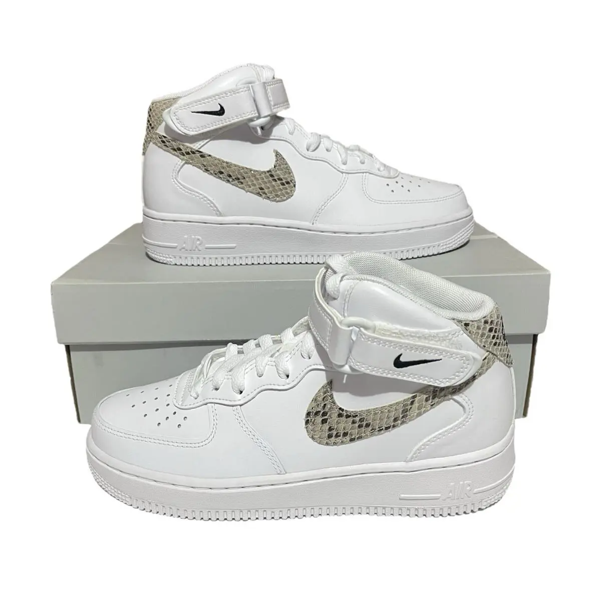 DD9625-101 Nike Air Force 1 ‘07 Mid “snakeskin Swoosh” Women’s Shoes Sz 7.5 - White