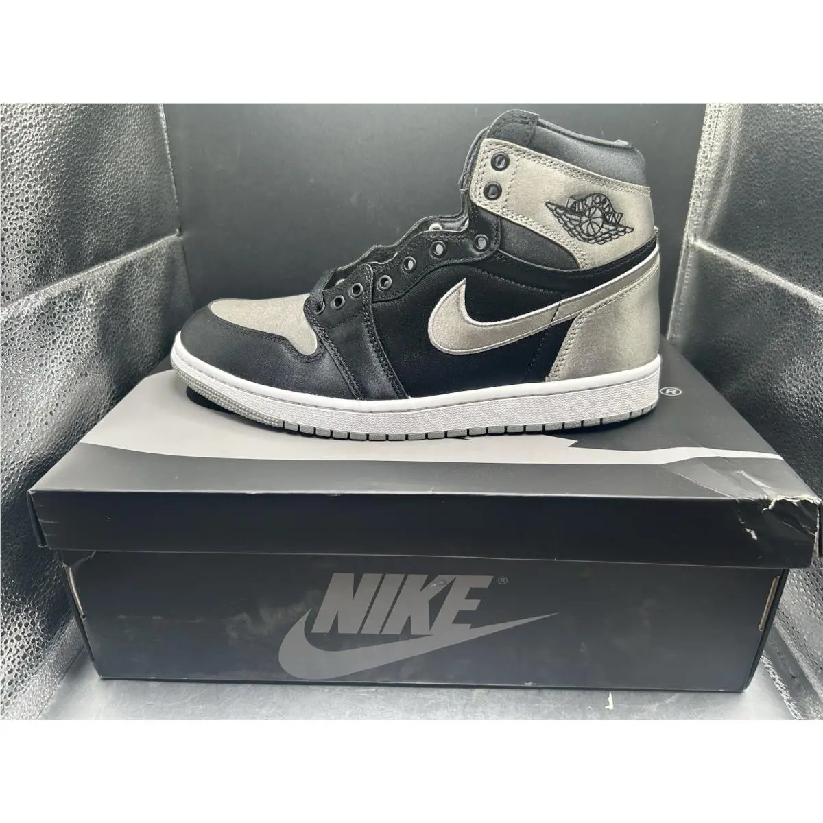 Air Jordan 1 Retro High OG Black Satin Shadow 10 Women Slight Box Damage by Nike
