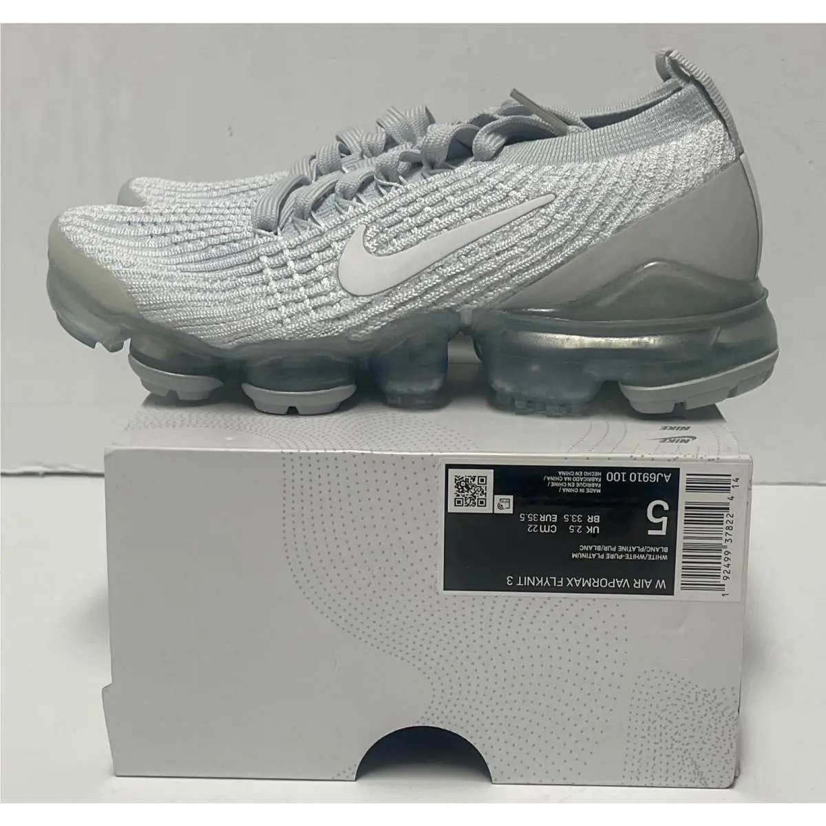 Nike Air Vapormax Flyknit 3 Pure Platinum W AJ6910 100 Size 5