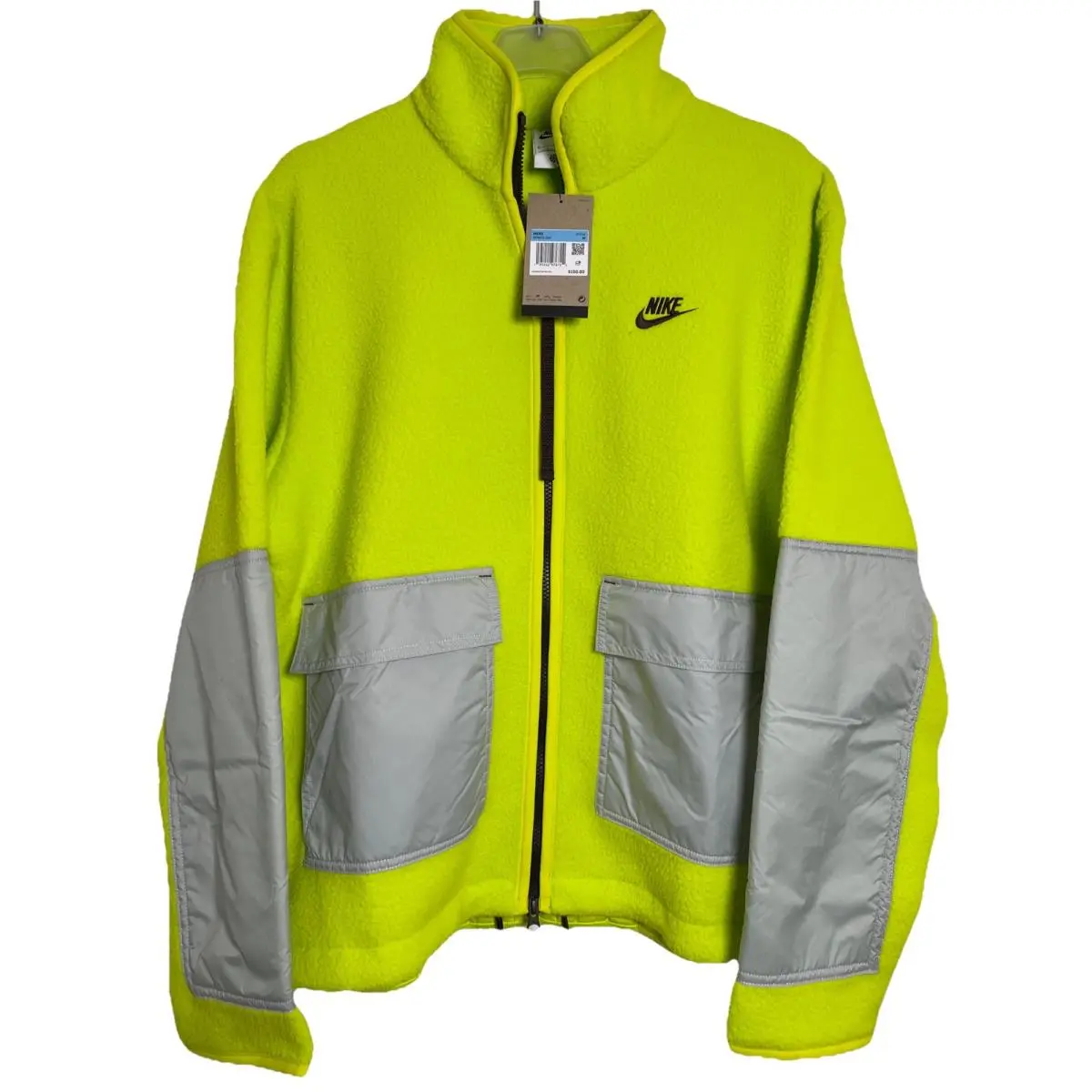 Sport Essentials Men`s Medium Sherpa Fleece Jacket Full Zip Neon Green by Nike