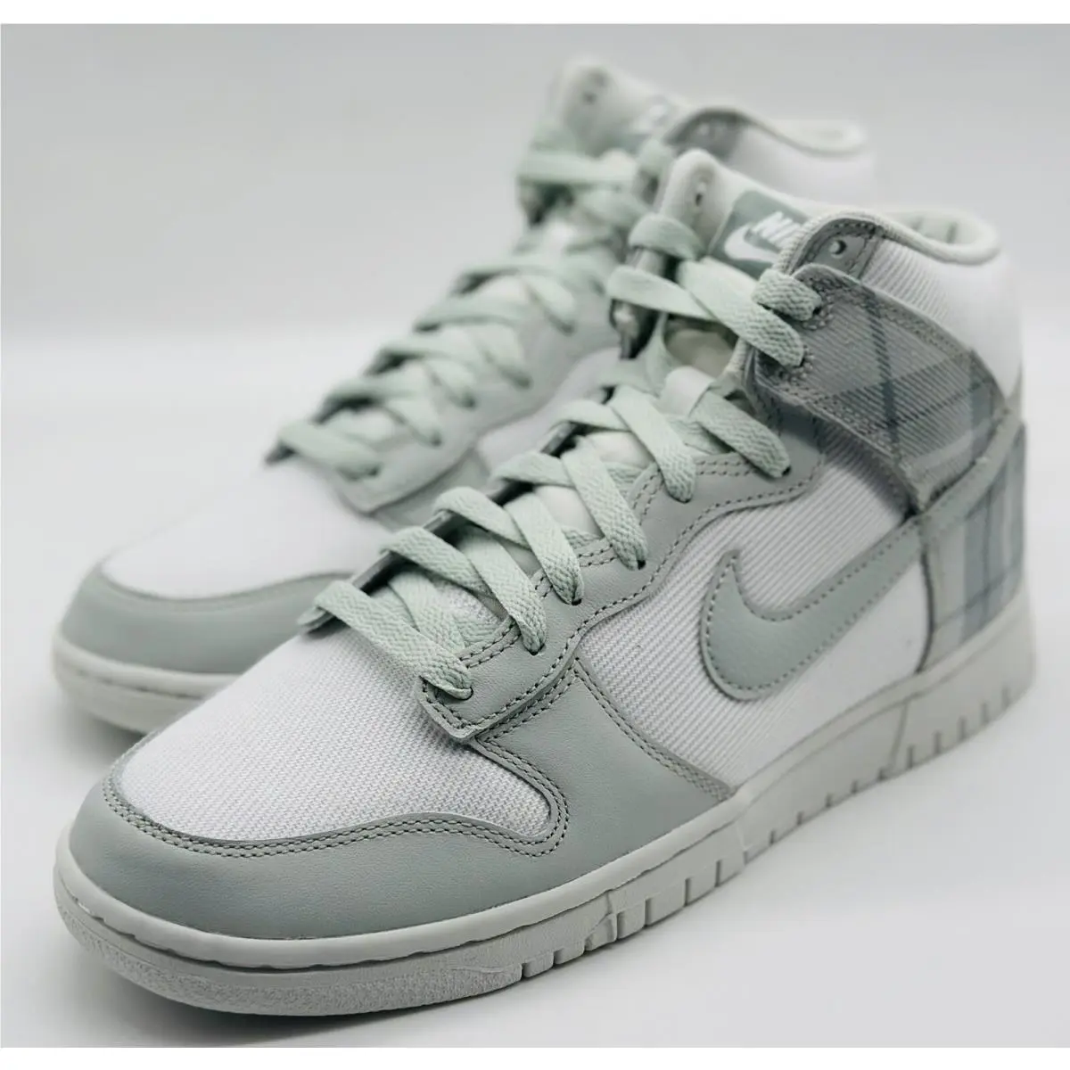 Nike Dunk High SE Mint Plaid Summit White Silver DV0826-100 Mens Size 9