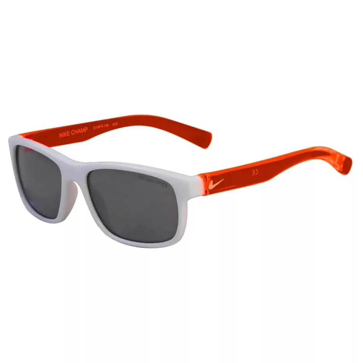 Kid`s Sunglasses White Orange Plastic Square Frame Grey Lens Champ 106 by Nike