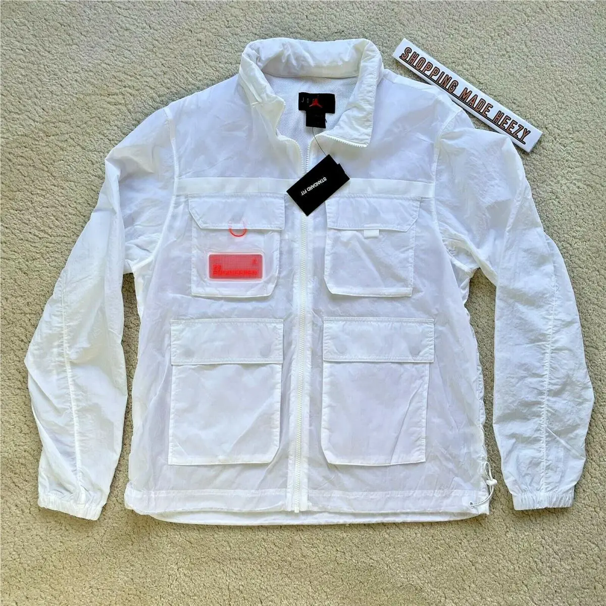 L Nike Air Jordan 23 Engineered Hooded Windbreaker Jacket Full Zip White Nylon