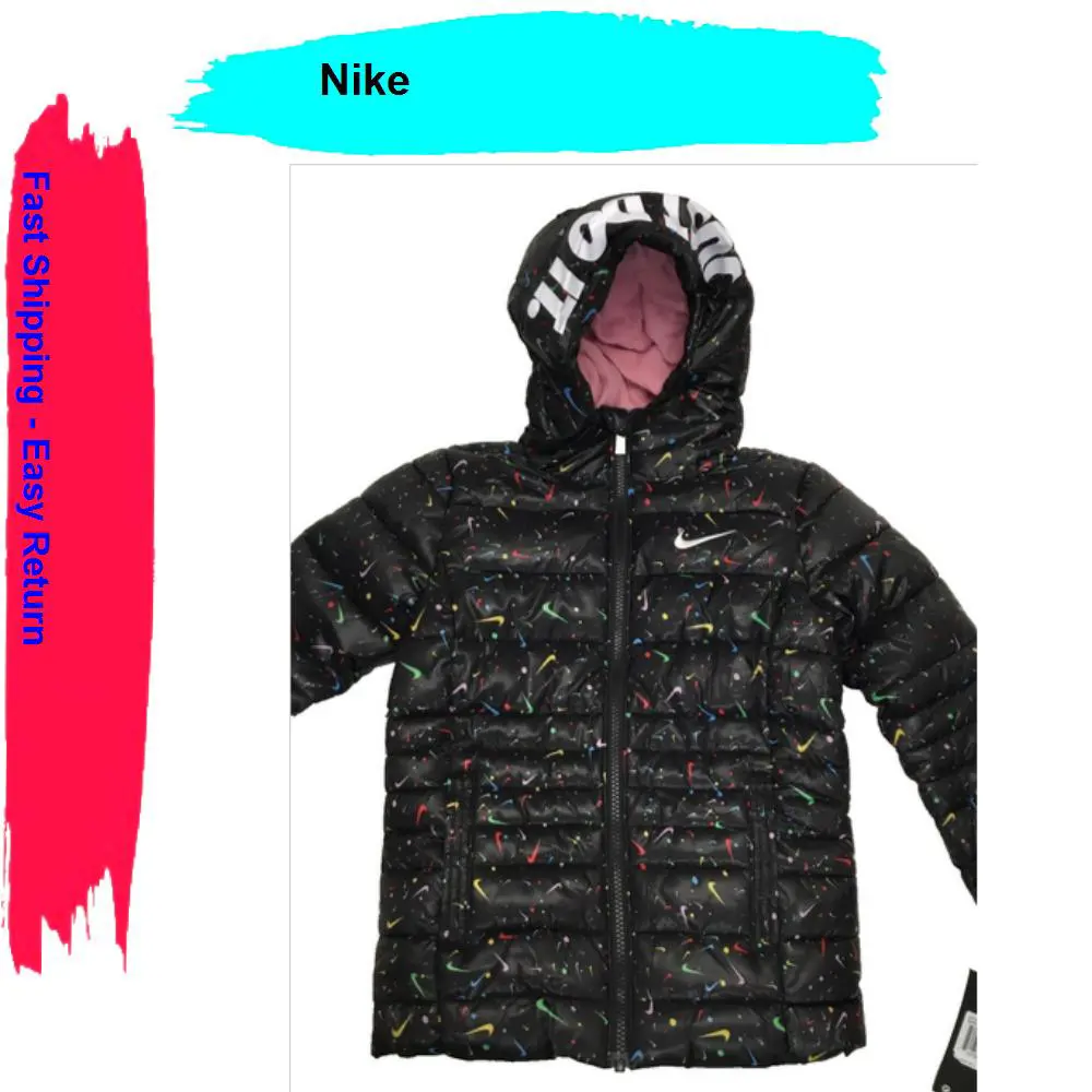Nike Girl`s Just Do It Printed Puffer Full Zip Hoodie Black 4
