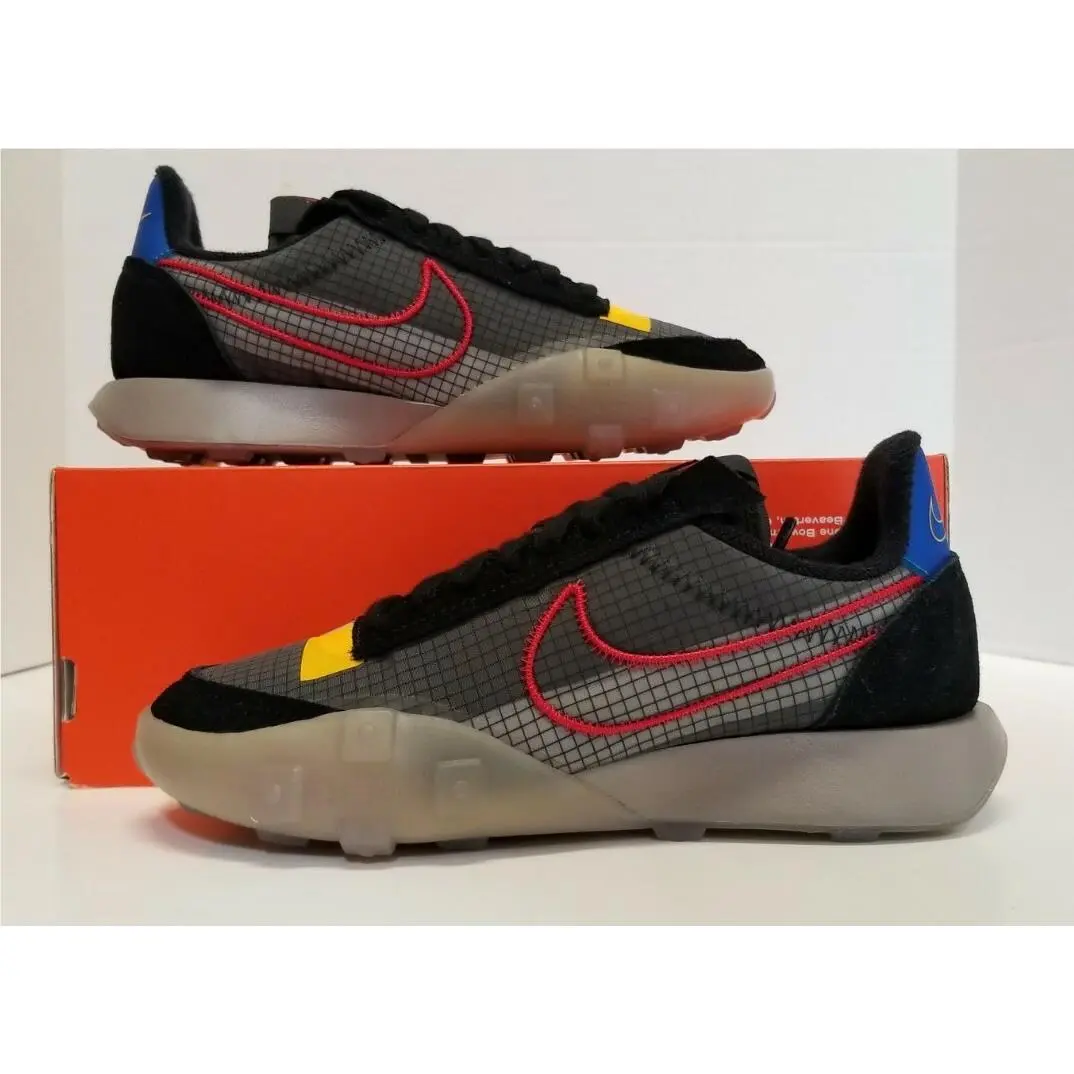 Nike Waffle Racer 2X Lifestyle Grey/blk/red Women`s Sz 5.5 CK6647-002 Nolid