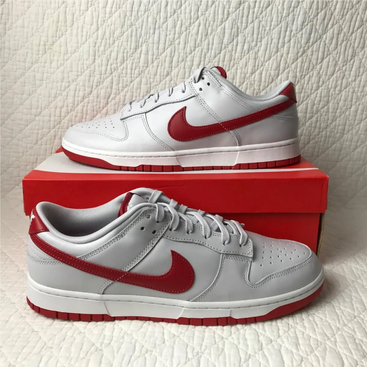 Nike Dunk Low Shoes Men’s SZ 12 Vast Grey Varsity Red FJ0832-011 - Vast Grey/Varsity Red White