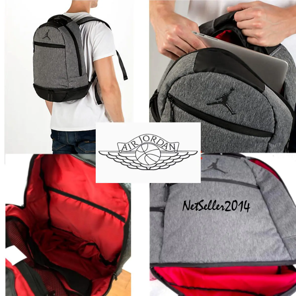 🆕 Jordan Men`s Skyline Flight Backpack Shoes Compartment Gray 9A1957-042