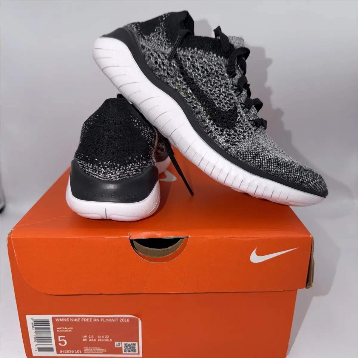 Size 5 - Nike Free RN Flyknit 2018 White Black W