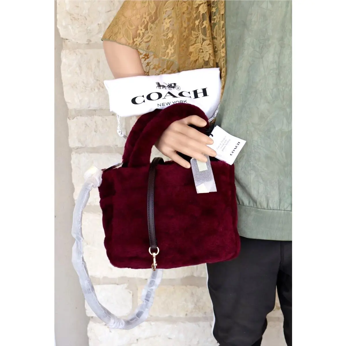 Coach Tote Handbag Fuchsia Signature Shearling CM177 + Dust Bag
