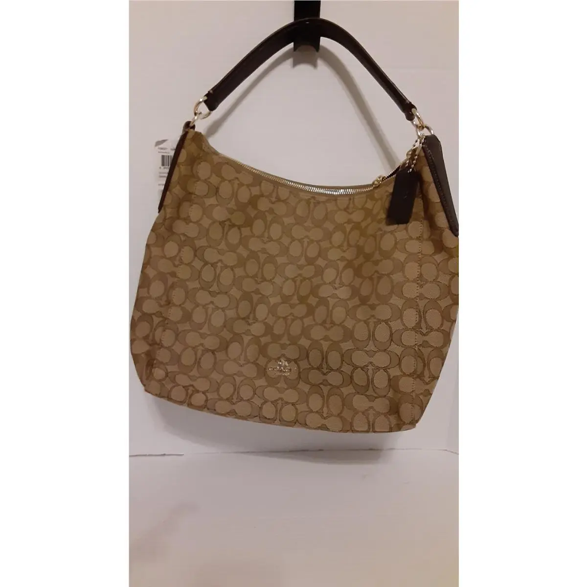 Coach Signature Khaki Brown Celeste Convertible Hobo Zipper Tote F58327
