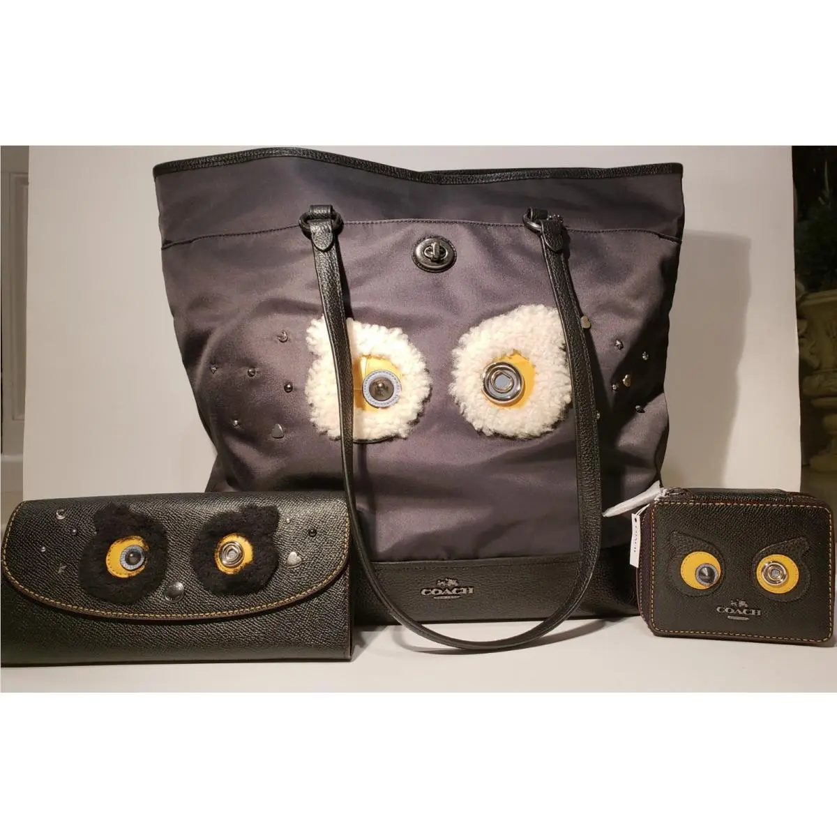 Coach Bear Black Nylon Tote Wallet and Jewelry Box
