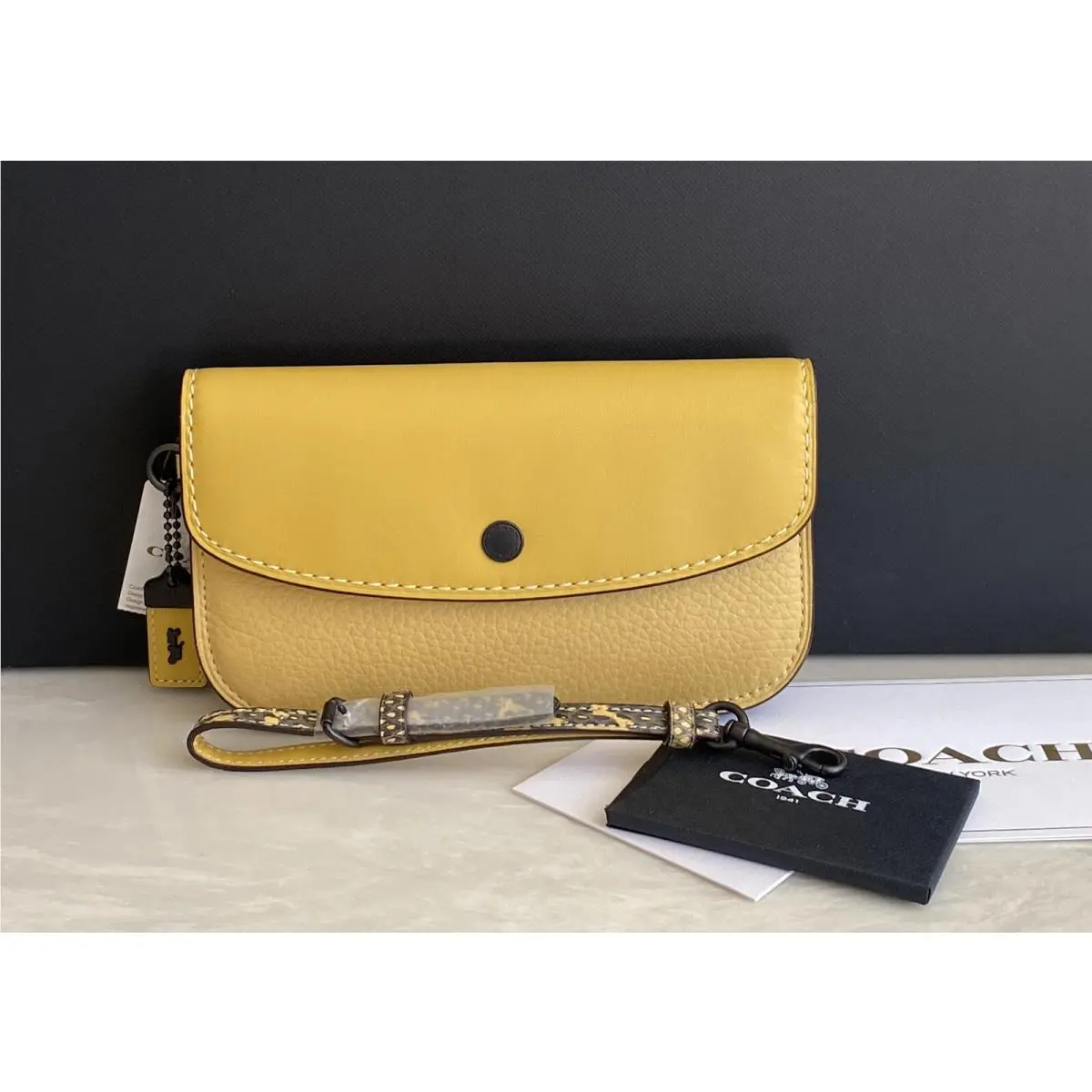 Coach Hay Yellow/colorblock Exotic Snakeskin Clutch 58174