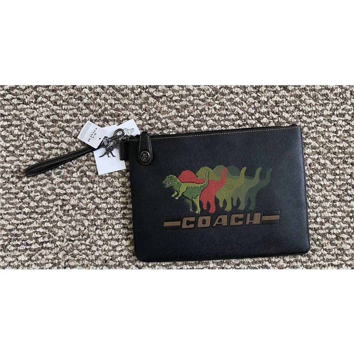 Coach Black/multi Rexy Leather Large Turnlock Pouch 30 68249