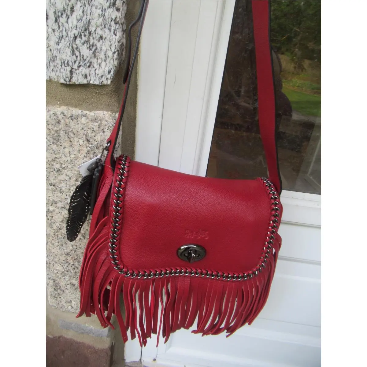 Coach Dakota Whiplash Fringe Flap SB / Red Currant/ Chain/ Studs/$725