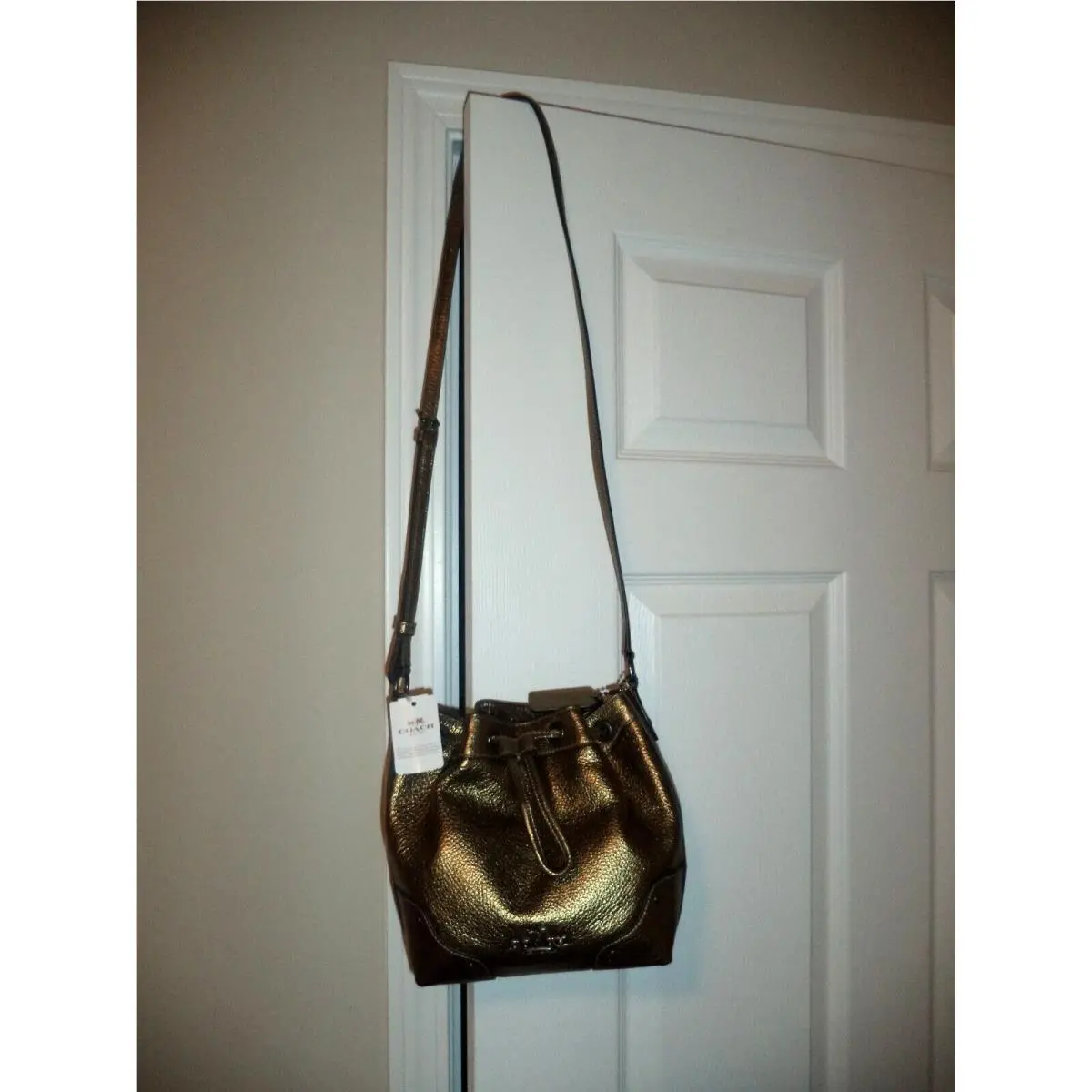 Coach Womens Baby Mickie Grain Leather Crossbody Bag Metallic Gold F35363