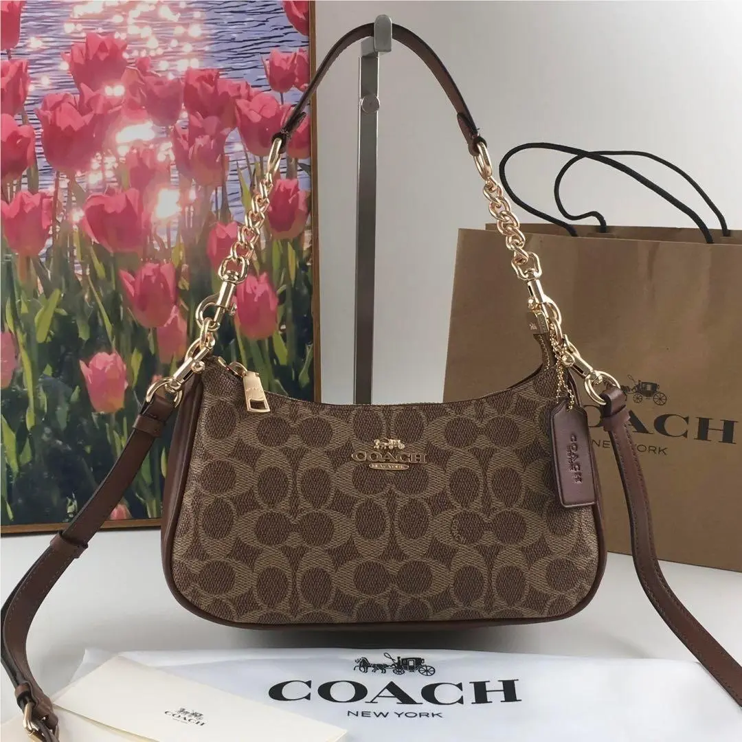 Coach CV933 Teri 2Way Shoulder Bag Signature Canvas Brown Crossbody