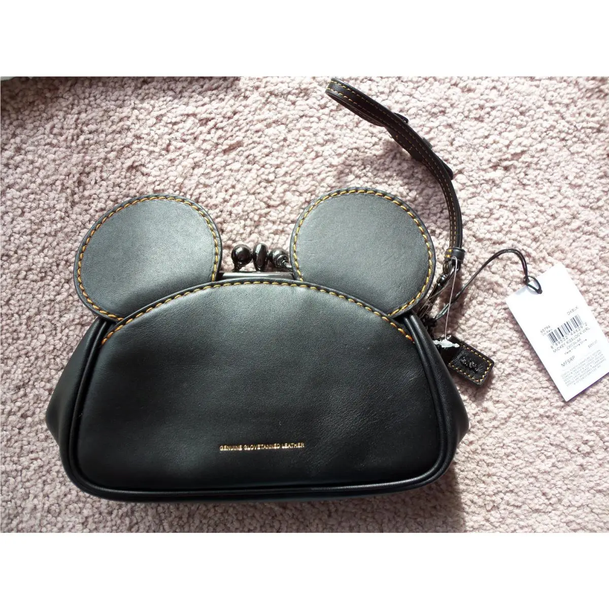 Coach Ltd. First Edition Mickey Mouse Kisslock Purse Wristlet Black Leather