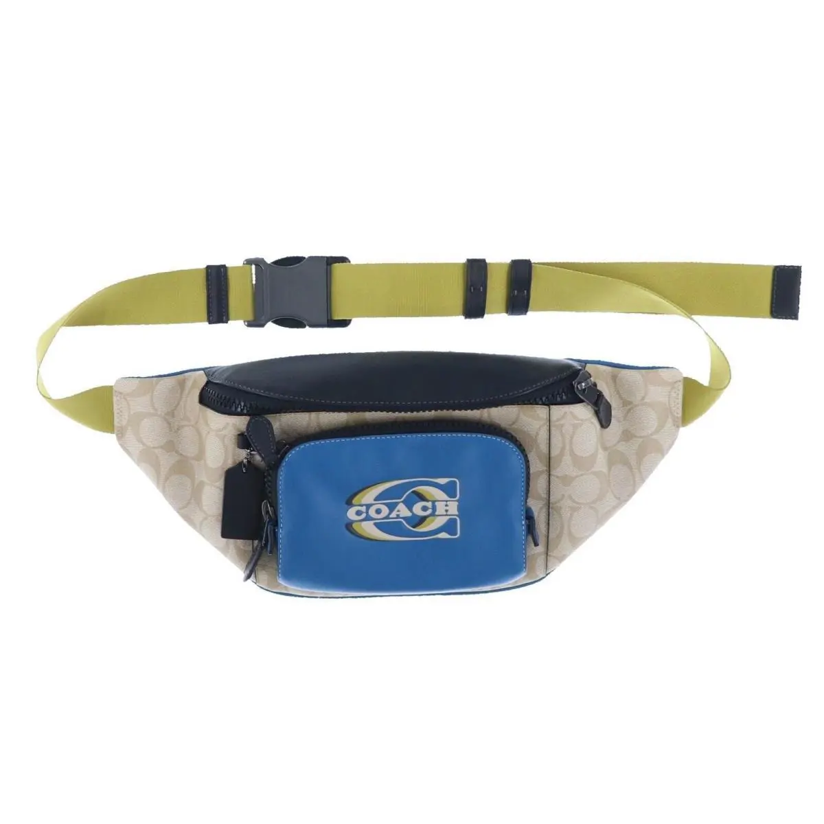Coach Men`s Track Belt Bag Fanny Pack Waist Bag Belt Monogram Logo Pockets - Beige