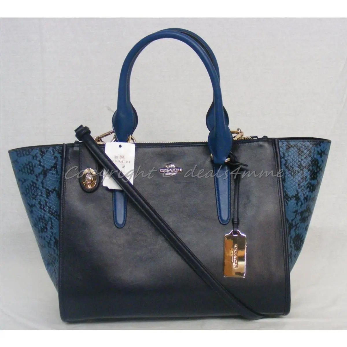 Coach Crosby Carryall. Colorblock Exotic Embossed Leather Navy Blue 36571