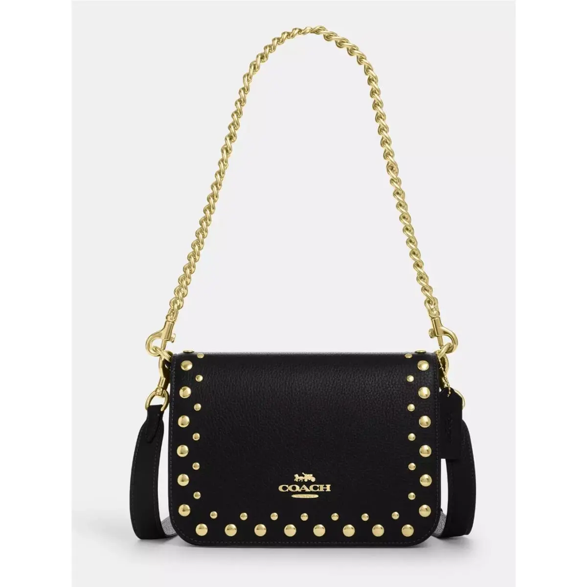 Coach Women`s Black Quinn W/rivets Shoulder/crossbody Bag CAK01
