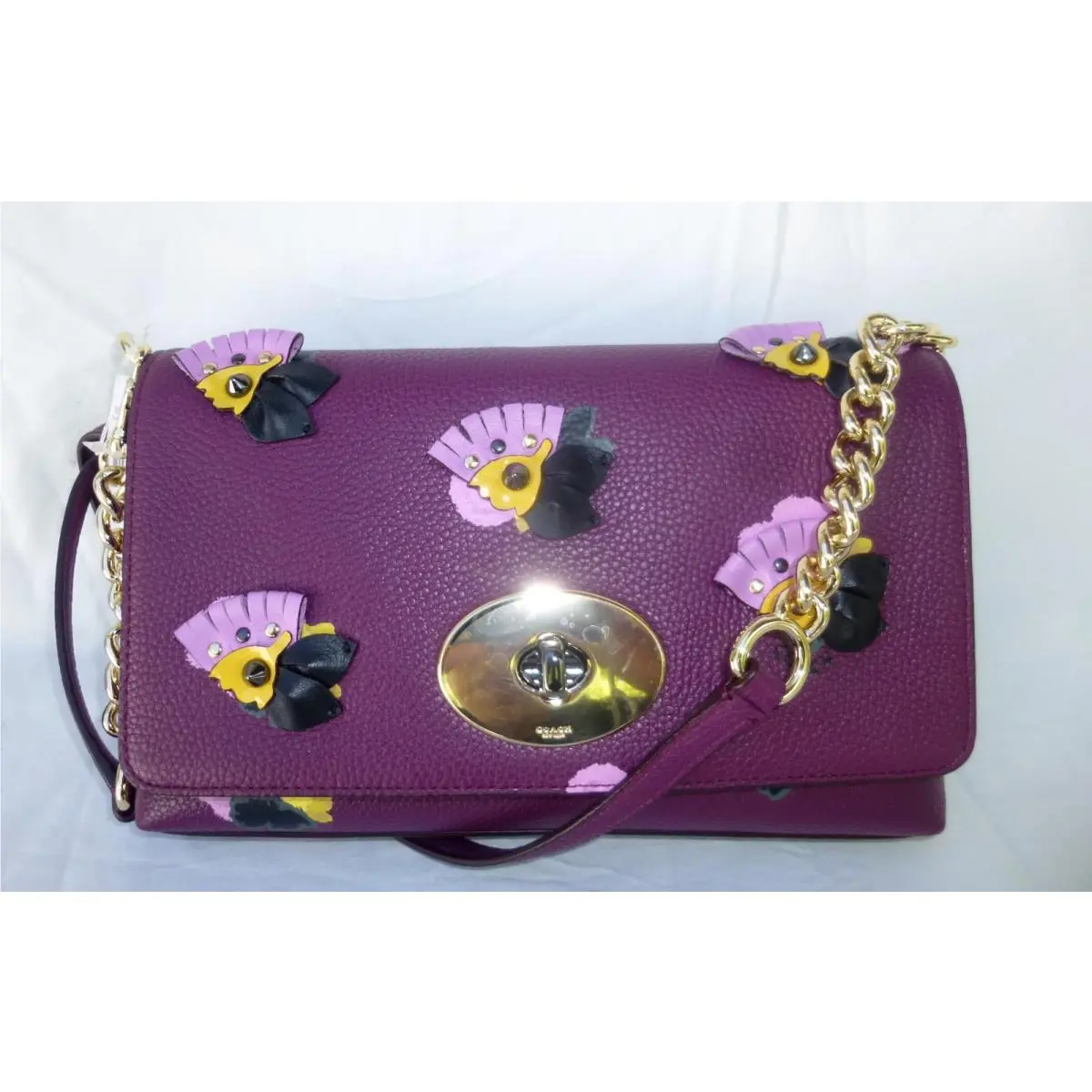 Coach Crosstown Plum Field Floral Applique Shoulder Bag 37163