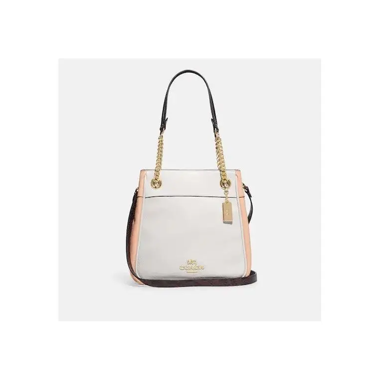 Coach Leather Cammie Chain Bucket Bag W/crossbody Strap Chalk Black Peach