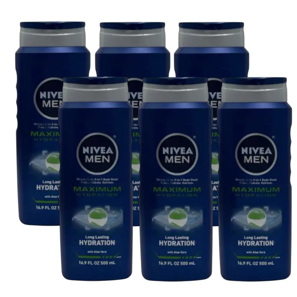 6 Pack Nivea Men Maximum Hydration w/ Aloe Vera 16.9 oz Body Wash Shampoo Shave