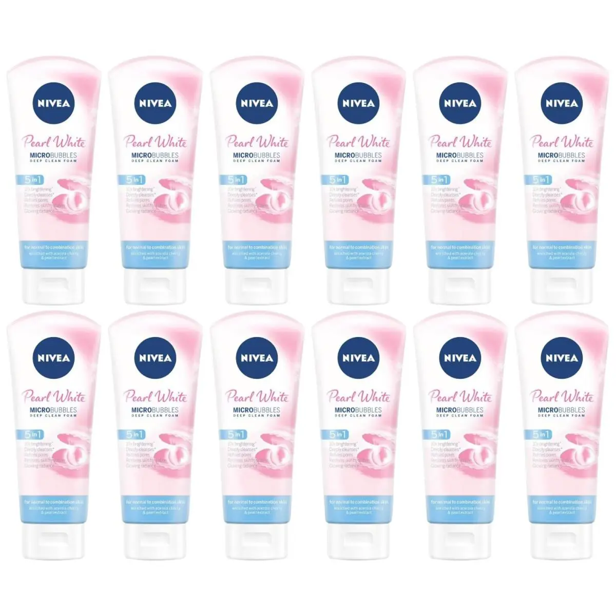 Nivea Pearl Bright 5-in-1 Micro Bubbles Deep Clean Foam 3.5oz 100g Pack of 12