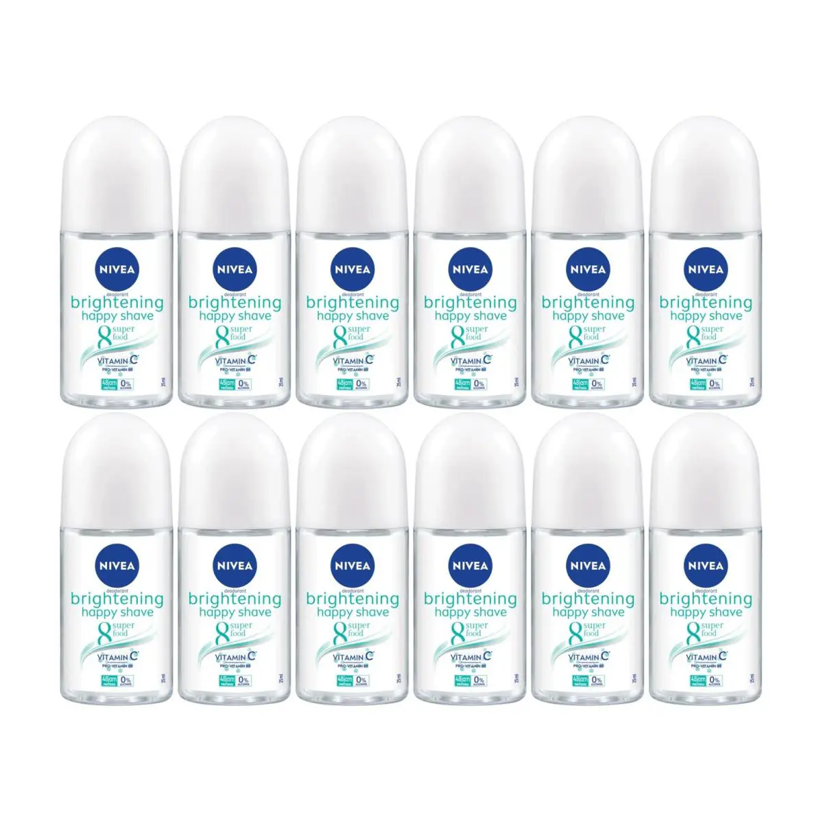 Nivea Brightening Happy Shave 8 Superfood Roll-on Deodorant 1.7oz Pack of 12
