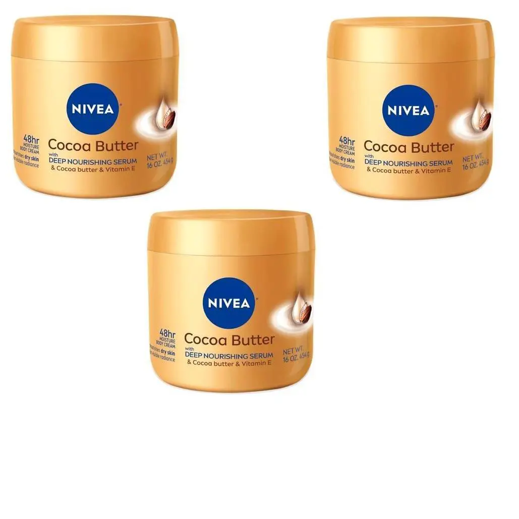 BL Nivea Body Cream Cocoa Butter Deep Nourishing Serum 16oz Jar Three Pack