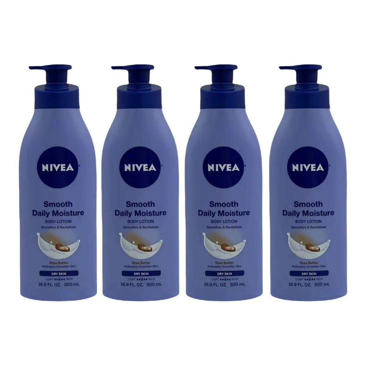 4 Pack Nivea Smooth Daily Moisture Body Lotion For Dry Skin Shea Butter 16.9 oz