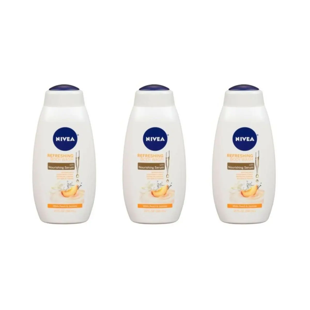 BL Nivea Body Wash 20oz White Peach and Jasmine X 3 Counts