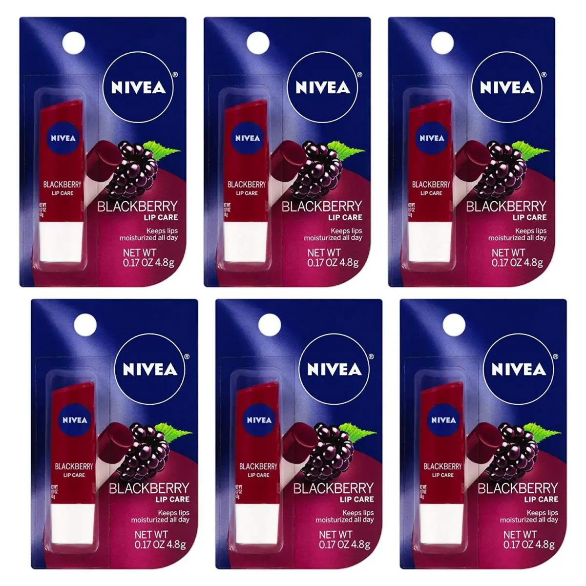 BL Nivea Lip Care Blackberry 0.17oz Carded 6 Pieces 13592