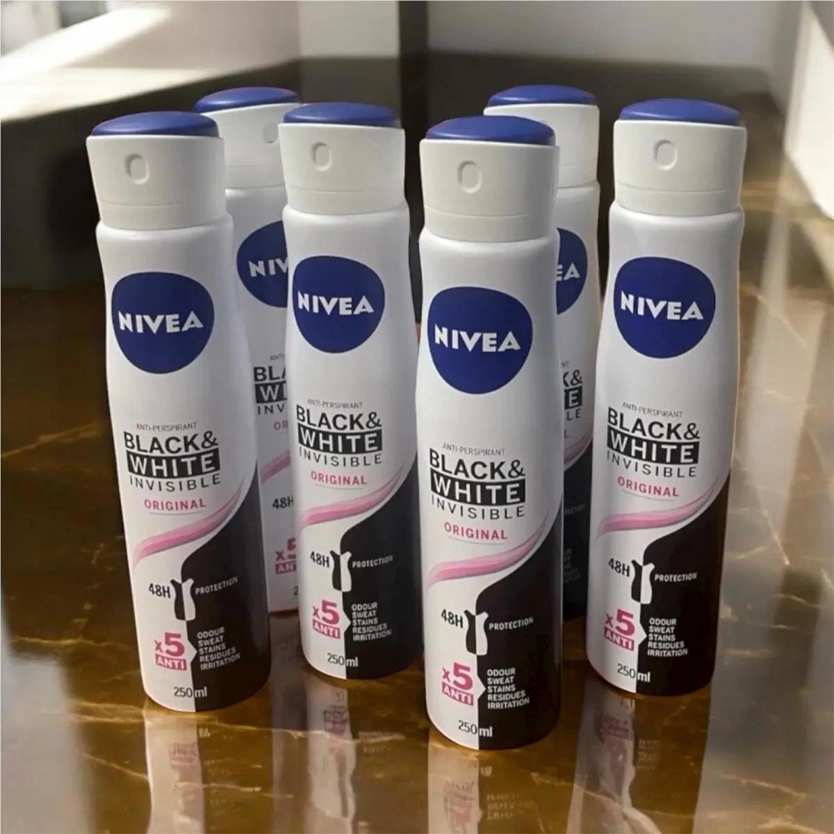 Nivea Spray Black White Invisible 48h Protection 250 Ml Each 6 Bottle